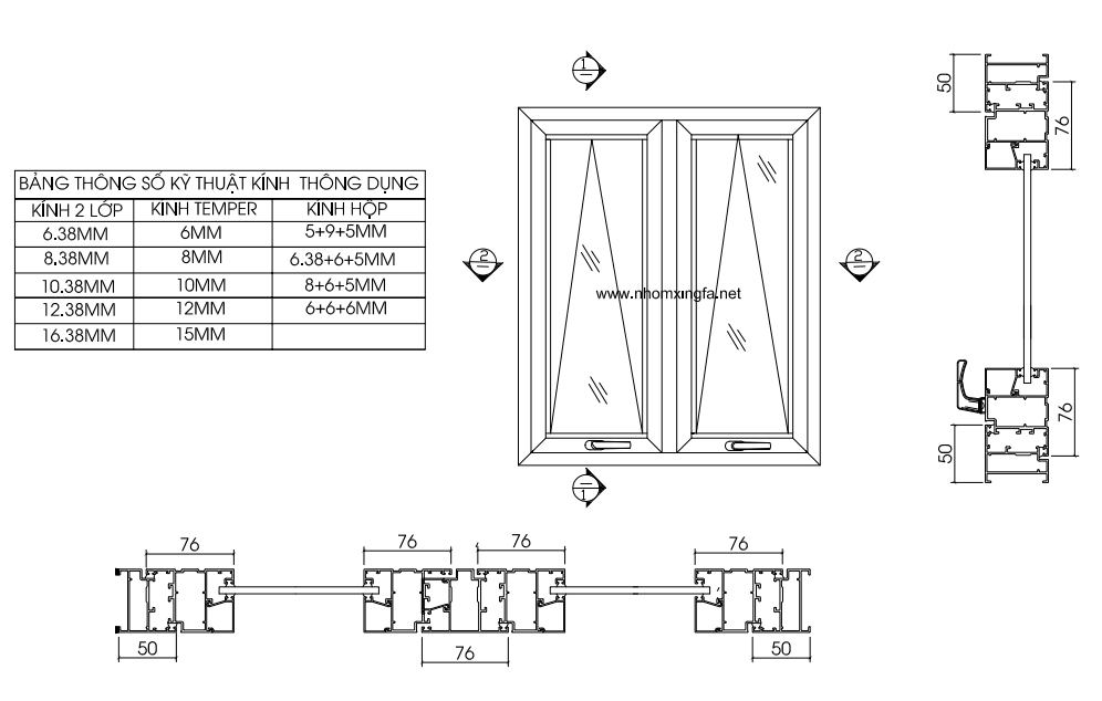 Cửa sổ mở hất nhôm XINGFA